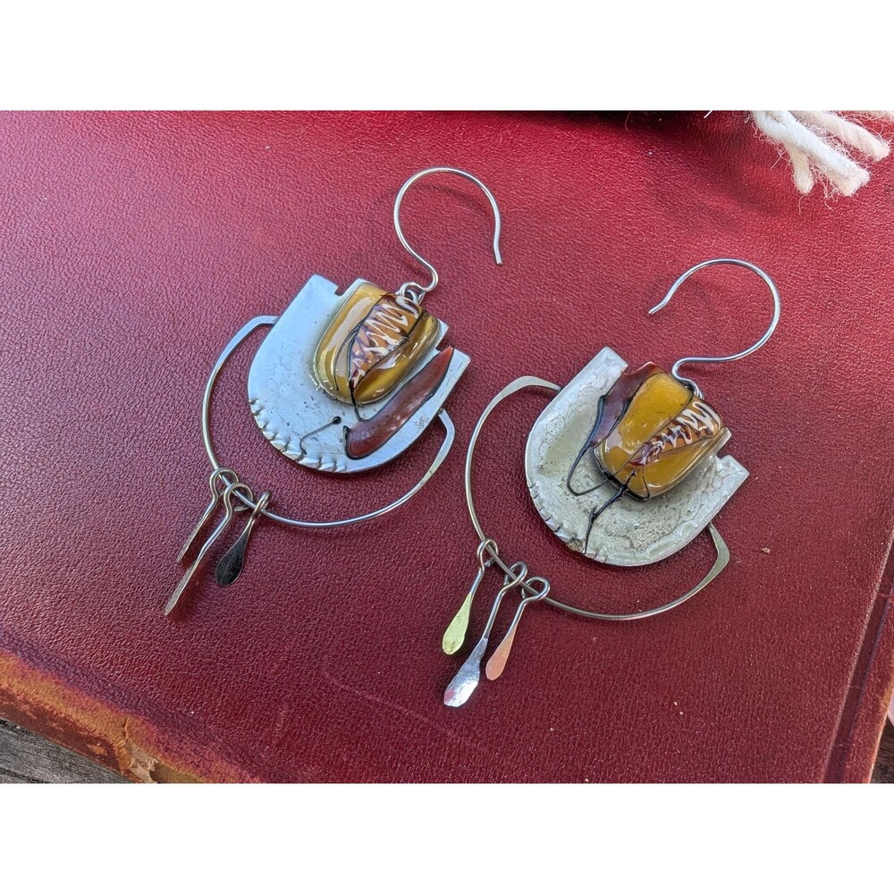Vintage Abstract Enamel Metal Dangle Earrings